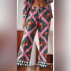 Anthropologie × Corinne Lent Green Tigress Flannel Pajama Pants Xsmall